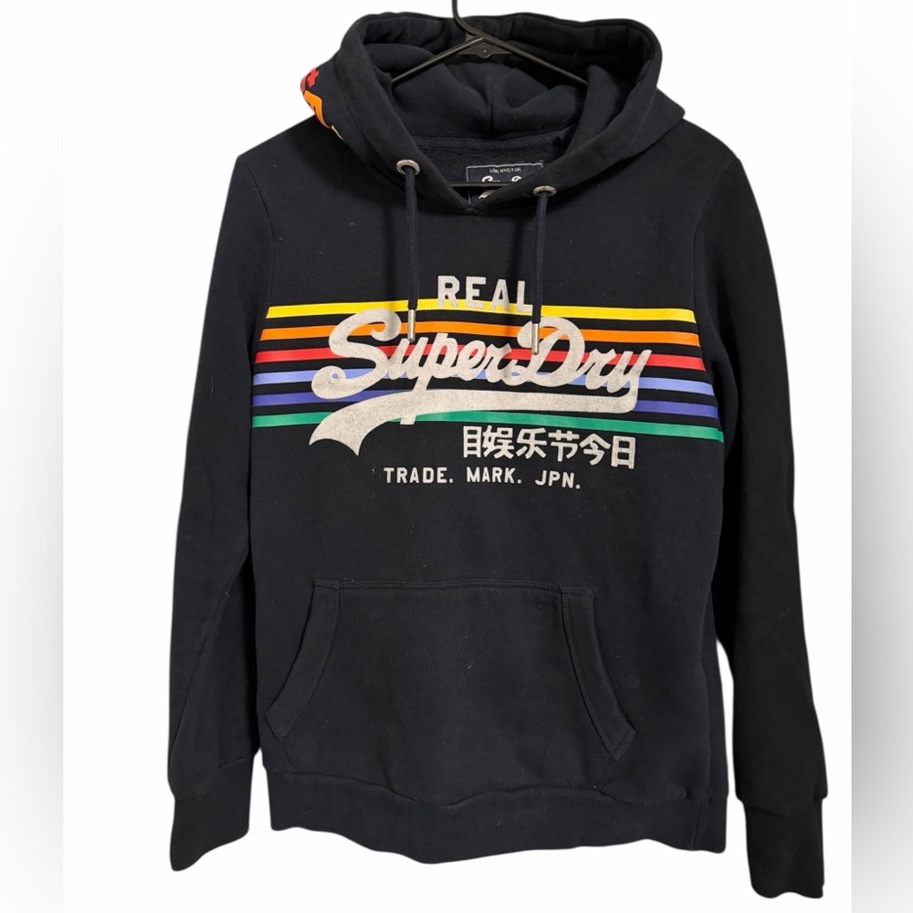 Superdry Black Hoodie with Multicolor Stripes